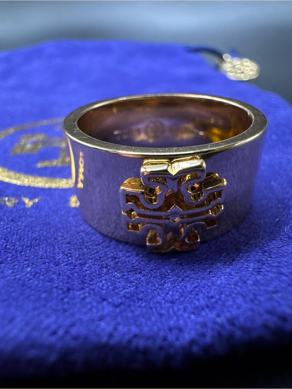 Tory Burch Gold-Tone Women's Logo Accent Wide Band Ring